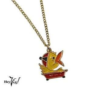 Vintage 80s Enamel Charm Necklace Cute Yellow Duck in a Boat 16" Chain - Hey Viv